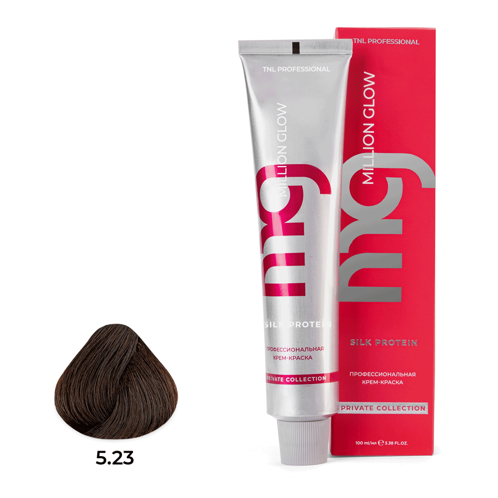 Профессиональные краски для волос:  TNL PROFESSIONAL -  Крем-краска для волос Million glow Private collection Silk protein 5.23 Светлый коричневый перламутровый (100 мл)