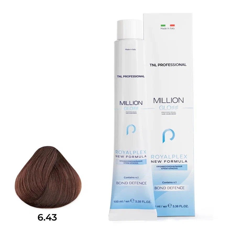 Профессиональные краски для волос:  TNL PROFESSIONAL -  Крем-краска для волос Million Gloss 6.43 Темный блонд медный золотистый  (100 мл)