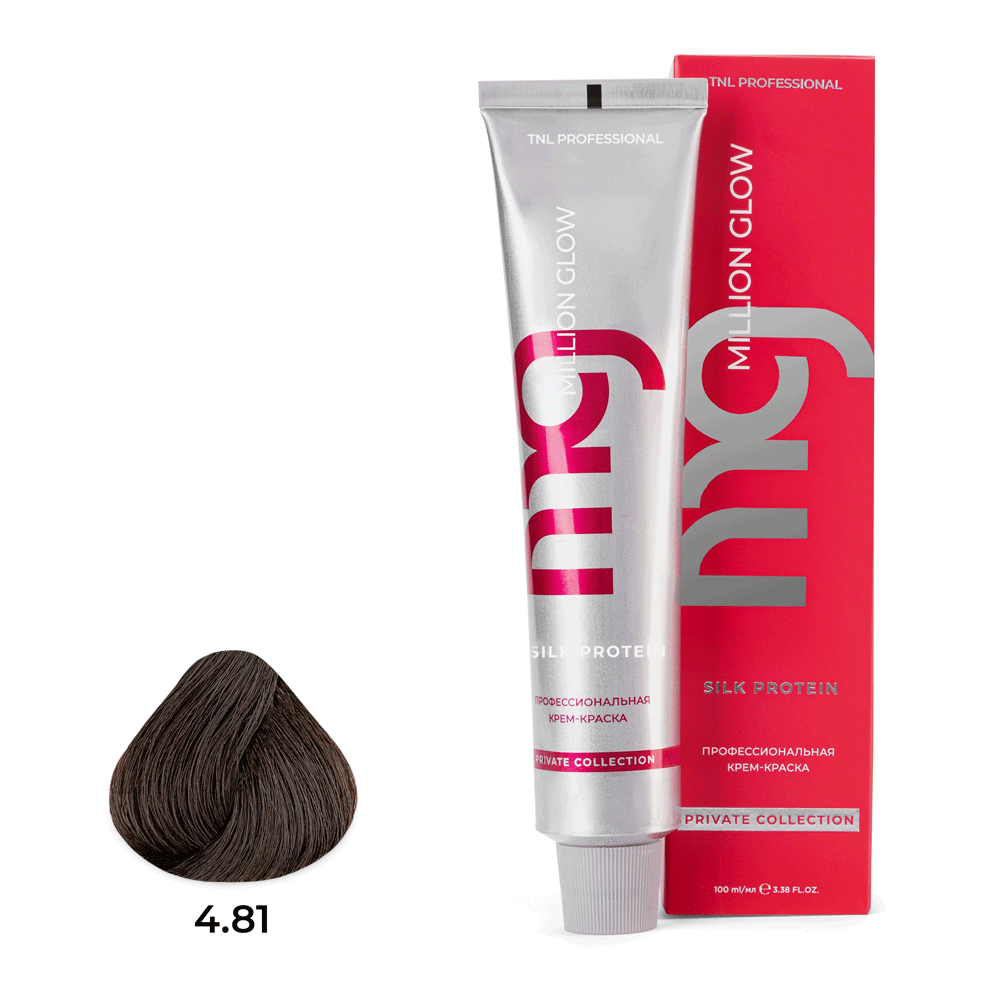 Профессиональные краски для волос:  TNL PROFESSIONAL -  Крем-краска для волос Million glow Private collection Silk protein 4.81 Коричневое какао пепельное (100 мл)