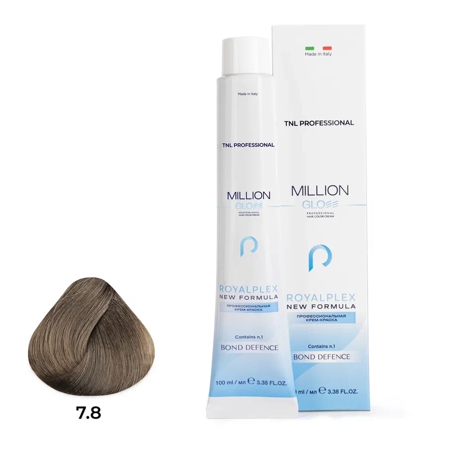 Профессиональные краски для волос:  TNL PROFESSIONAL -  Крем-краска для волос Million Gloss 7.8 Блонд карамель  (100 мл)