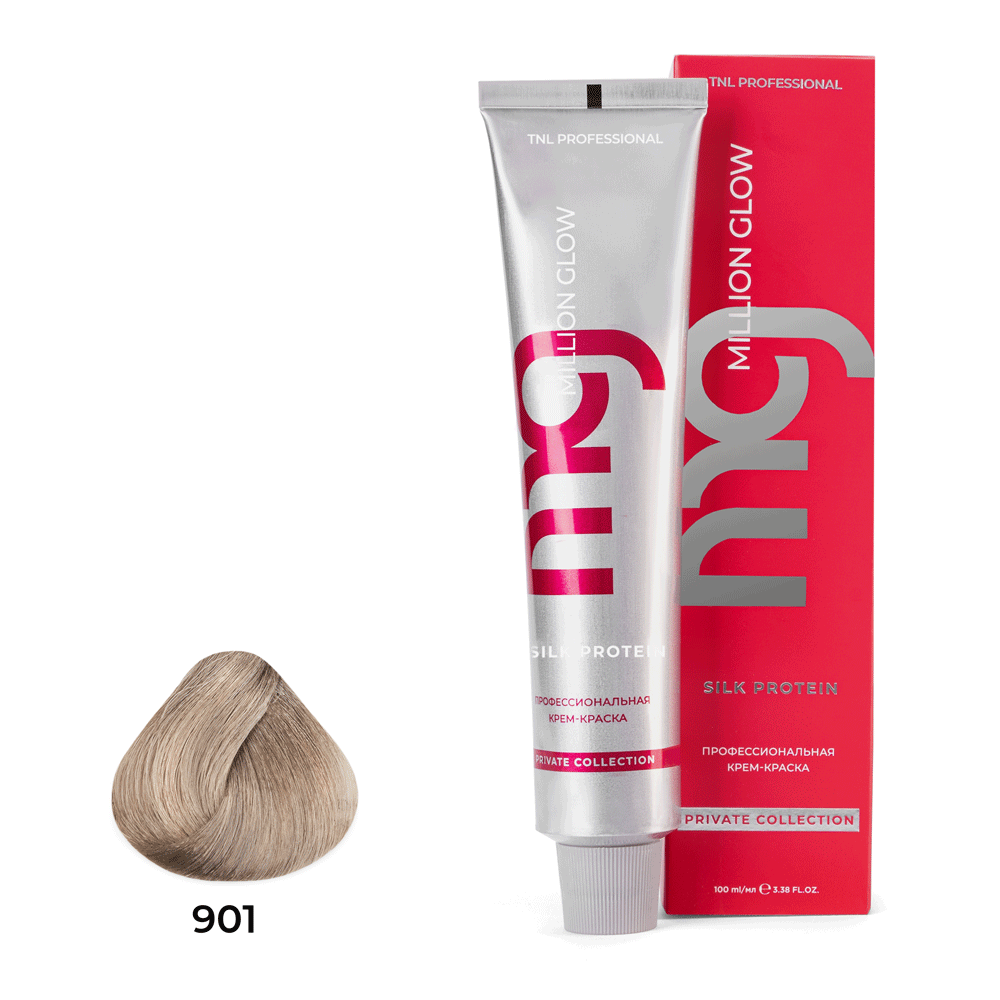 Профессиональные краски для волос:  TNL PROFESSIONAL -  Крем-краска для волос Million glow Private collection Silk protein 901 Осветляющий пепельный (100 мл)