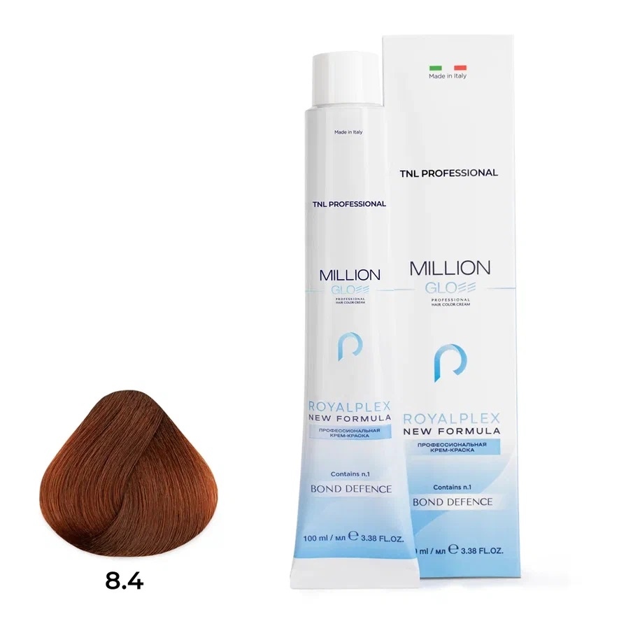 Профессиональные краски для волос:  TNL PROFESSIONAL -  Крем-краска для волос Million Gloss 8.4 Светлый блонд медный  (100 мл)
