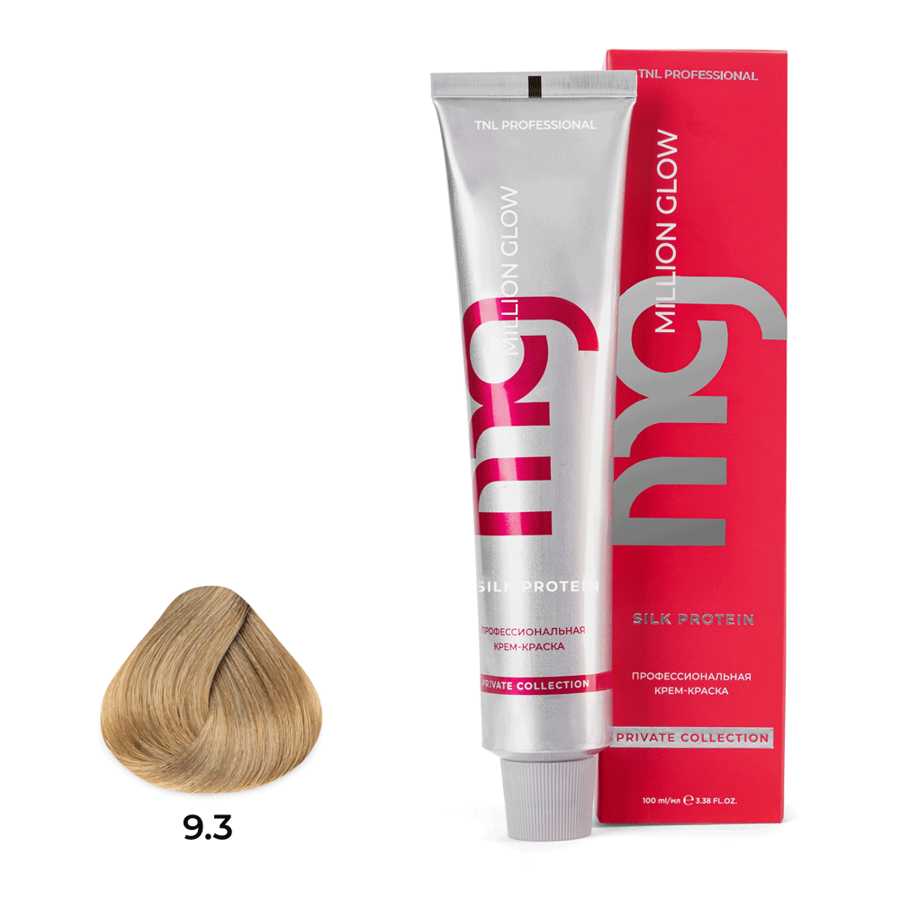 Профессиональные краски для волос:  TNL PROFESSIONAL -  Крем-краска для волос Million glow Private collection Silk protein 9.3 Очень светлый блонд золотистый (100 мл)