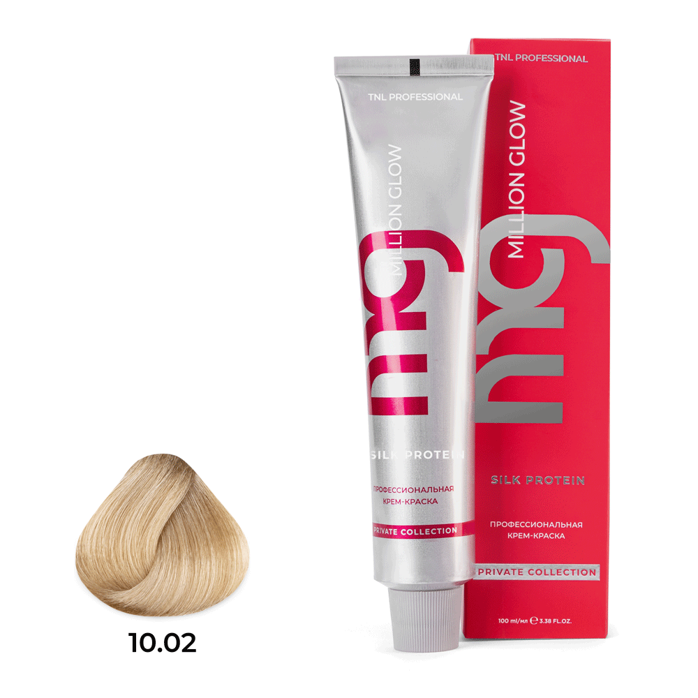 Профессиональные краски для волос:  TNL PROFESSIONAL -  Крем-краска для волос Million glow Private collection Silk protein 10.02 Платиновый блонд прозрачный  (100 мл)
