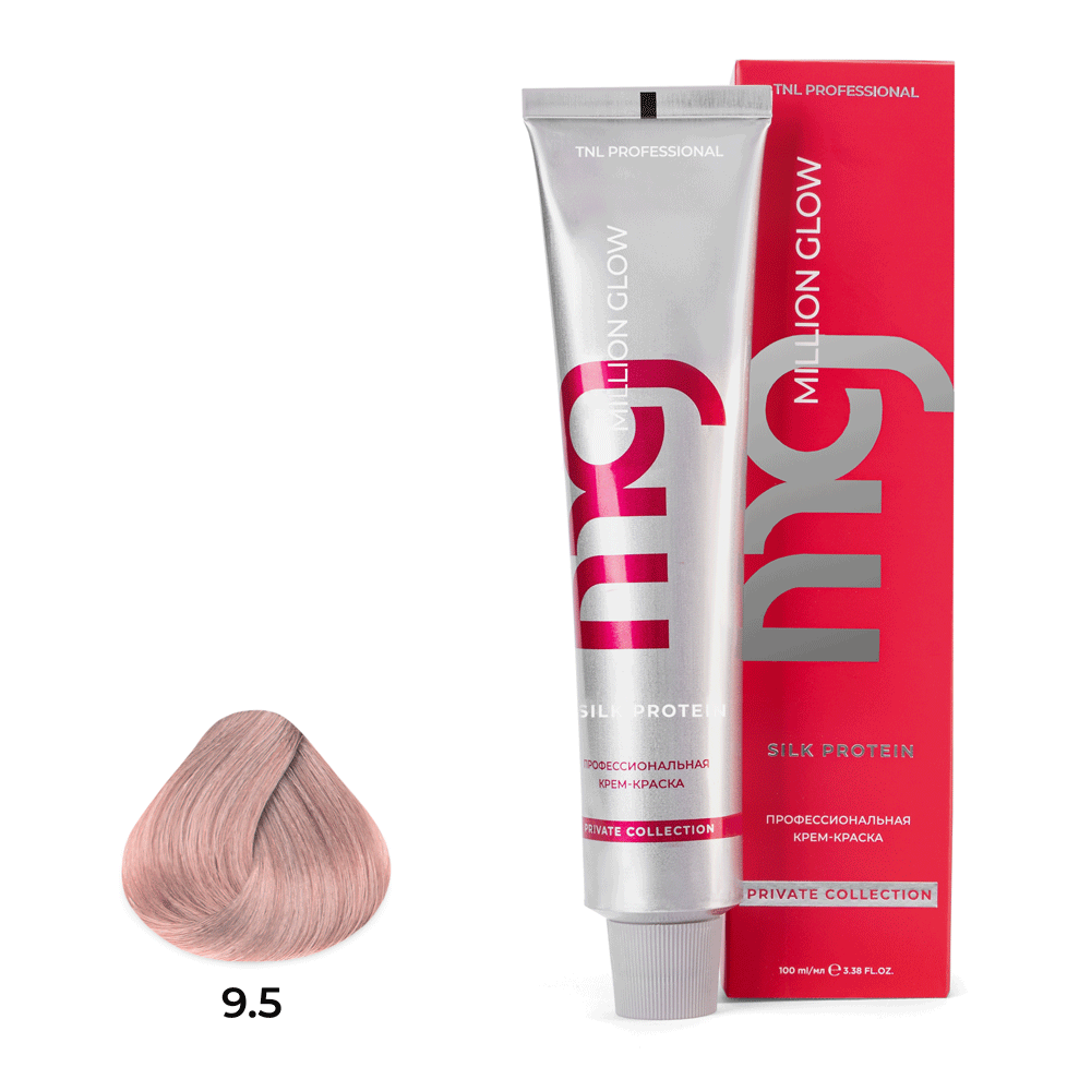 Профессиональные краски для волос:  TNL PROFESSIONAL -  Крем-краска для волос Million glow Private collection Silk protein 9.5 Блонд махагоновый (100 мл)
