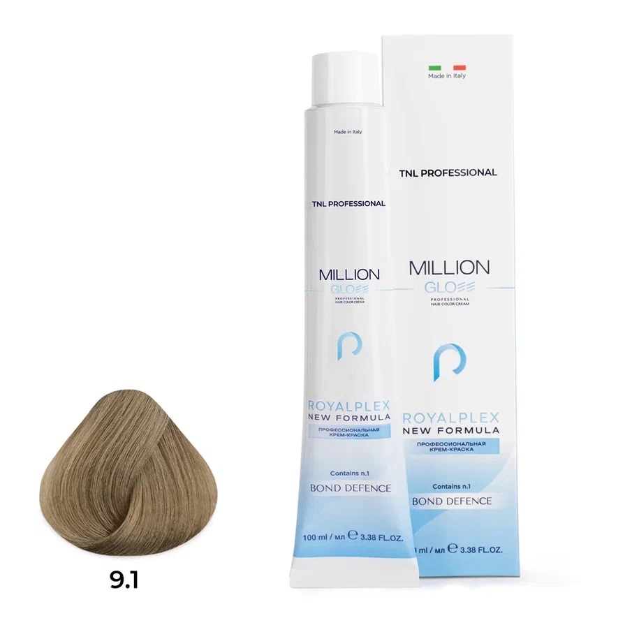 Профессиональные краски для волос:  TNL PROFESSIONAL -  Крем-краска для волос Million Gloss 9.1 Очень светлый блонд пепельный  (100 мл)
