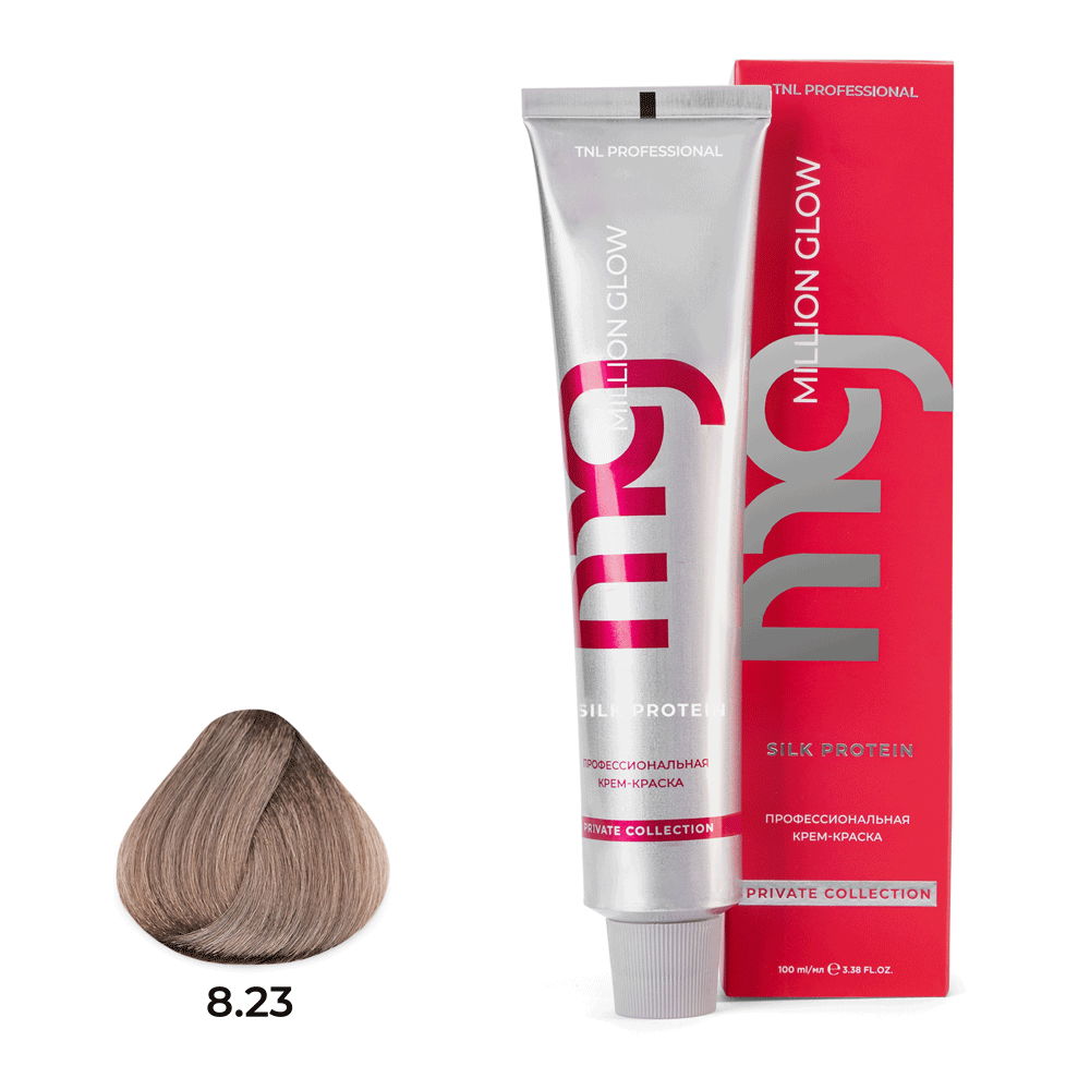 Профессиональные краски для волос:  TNL PROFESSIONAL -  Крем-краска для волос Million glow Private collection Silk protein 8.23 Светлый блонд перламутровый (100 мл)