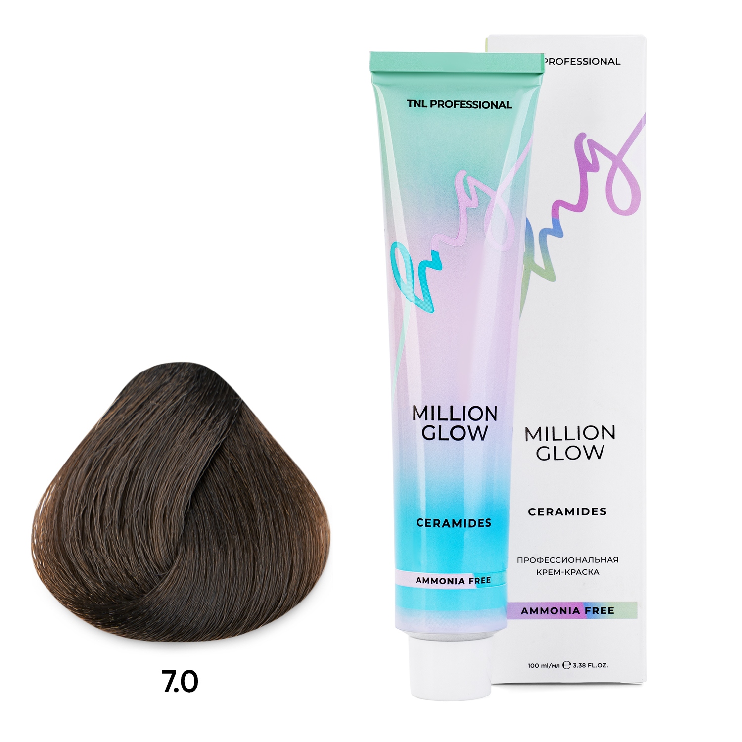 Краски для интенсивного тонирования:  TNL PROFESSIONAL -  Крем-краска для волос Million glow Ammonia free collection Ceramides 7.0 Блонд (100 мл)