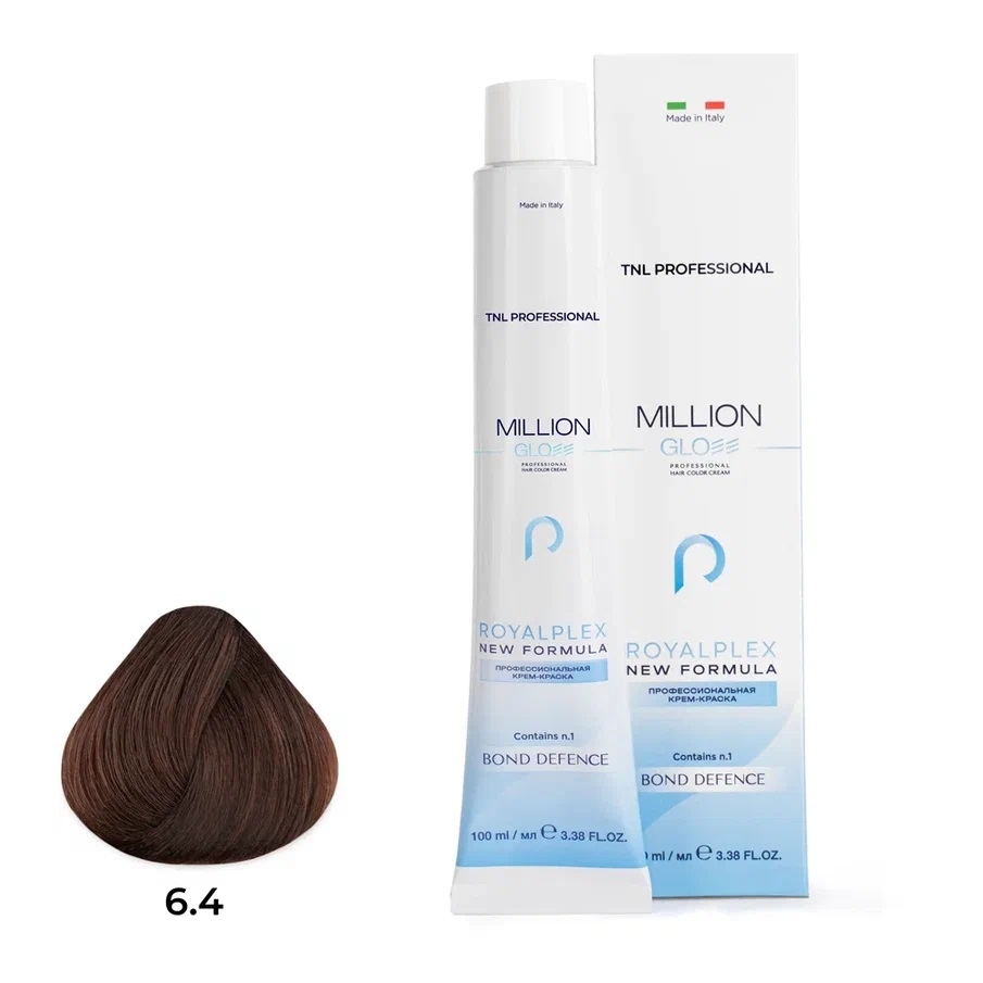 Профессиональные краски для волос:  TNL PROFESSIONAL -  Крем-краска для волос Million Gloss 6.4 Темный блонд медный  (100 мл)