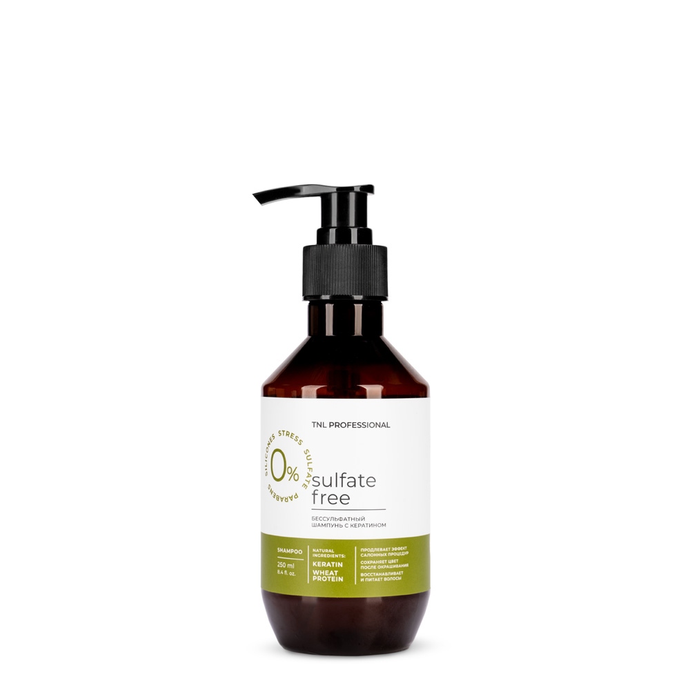Шампуни для волос:  TNL PROFESSIONAL -  Безсульфатный шампунь Sulfate Free с кератином с дозатором (250 мл)