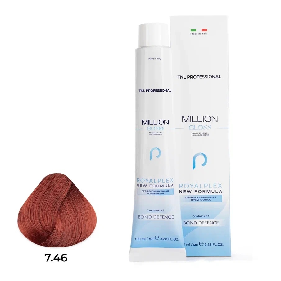 Профессиональные краски для волос:  TNL PROFESSIONAL -  Крем-краска для волос Million Gloss 7.46 Блонд медный красный  (100 мл)