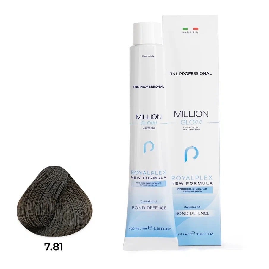 Профессиональные краски для волос:  TNL PROFESSIONAL -  Крем-краска для волос Million Gloss 7.81 Блонд карамельный пепельный  (100 мл)