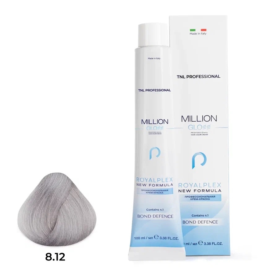 Профессиональные краски для волос:  TNL PROFESSIONAL -  Крем-краска для волос Million Gloss 8.12 Светлый блонд пепельный перламутровый  (100 мл)