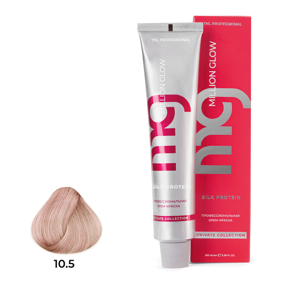 Профессиональные краски для волос:  TNL PROFESSIONAL -  Крем-краска для волос Million glow Private collection Silk protein 10.5 Платиновый блонд махагоновый (100 мл)