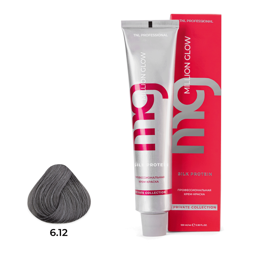 Профессиональные краски для волос:  TNL PROFESSIONAL -  Крем-краска для волос Million glow Private collection Silk protein 6.12 Темный блонд пепельный перламутровый (100 мл)