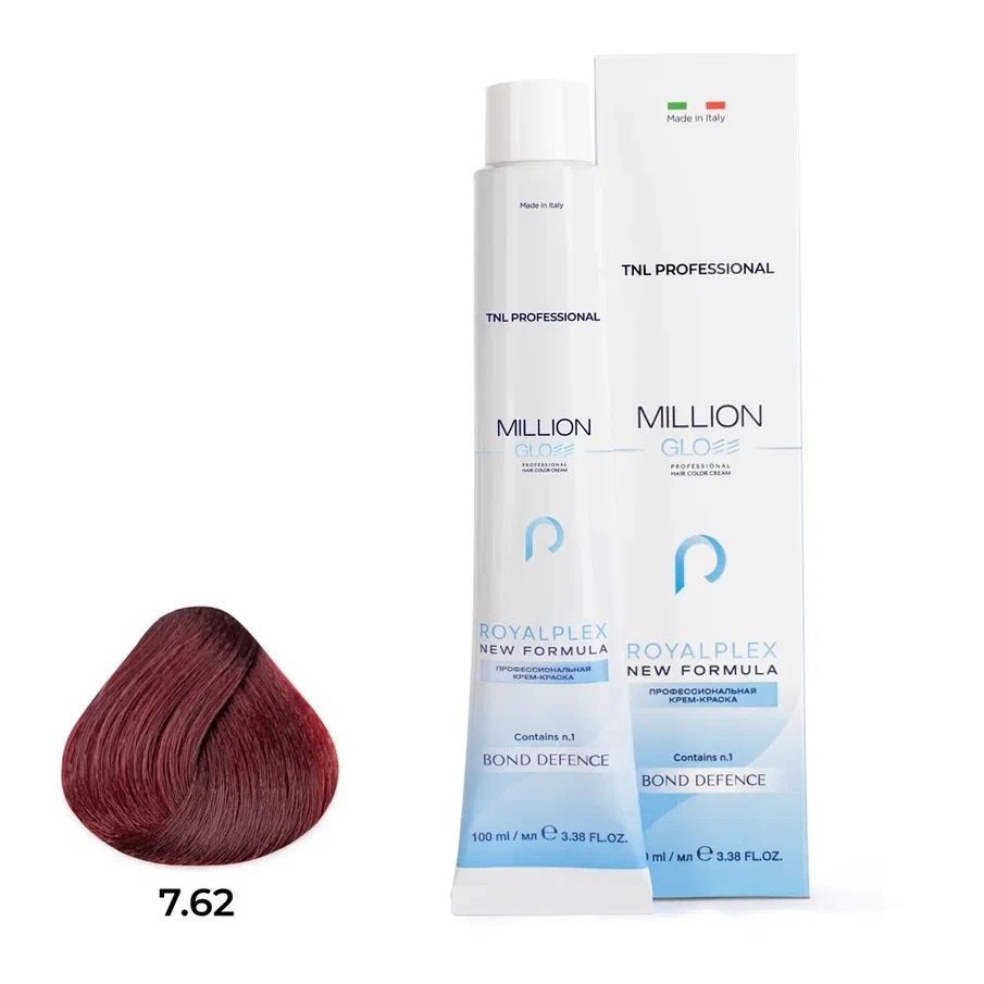 Профессиональные краски для волос:  TNL PROFESSIONAL -  Крем-краска для волос Million Gloss 7.62 Блонд красный фиолетовый  (100 мл)