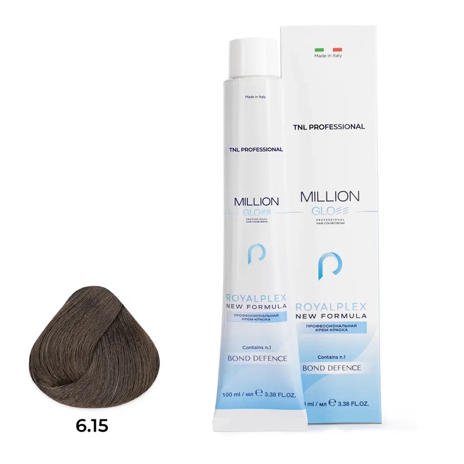 Профессиональные краски для волос:  TNL PROFESSIONAL -  Крем-краска для волос Million Gloss 6.15 Темный блонд пепельный махагоновый  (100 мл)