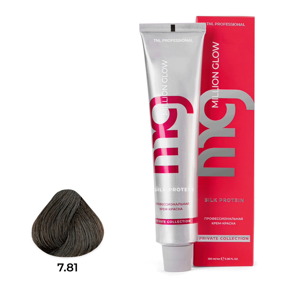 Профессиональные краски для волос:  TNL PROFESSIONAL -  Крем-краска для волос Million glow Private collection Silk protein 7.81 Блонд карамельный пепельный (100 мл)