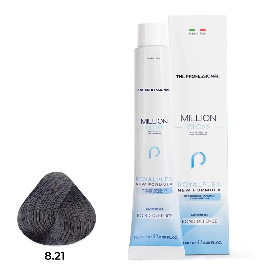 Профессиональные краски для волос:  TNL PROFESSIONAL -  Крем-краска для волос Million Gloss 8.21 Светлый блонд фиолетовый пепельный  (100 мл)