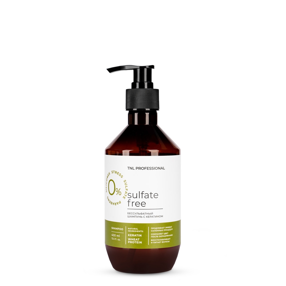 Шампуни для волос:  TNL PROFESSIONAL -  Безсульфатный шампунь Sulfate Free с кератином с дозатором (400 мл)