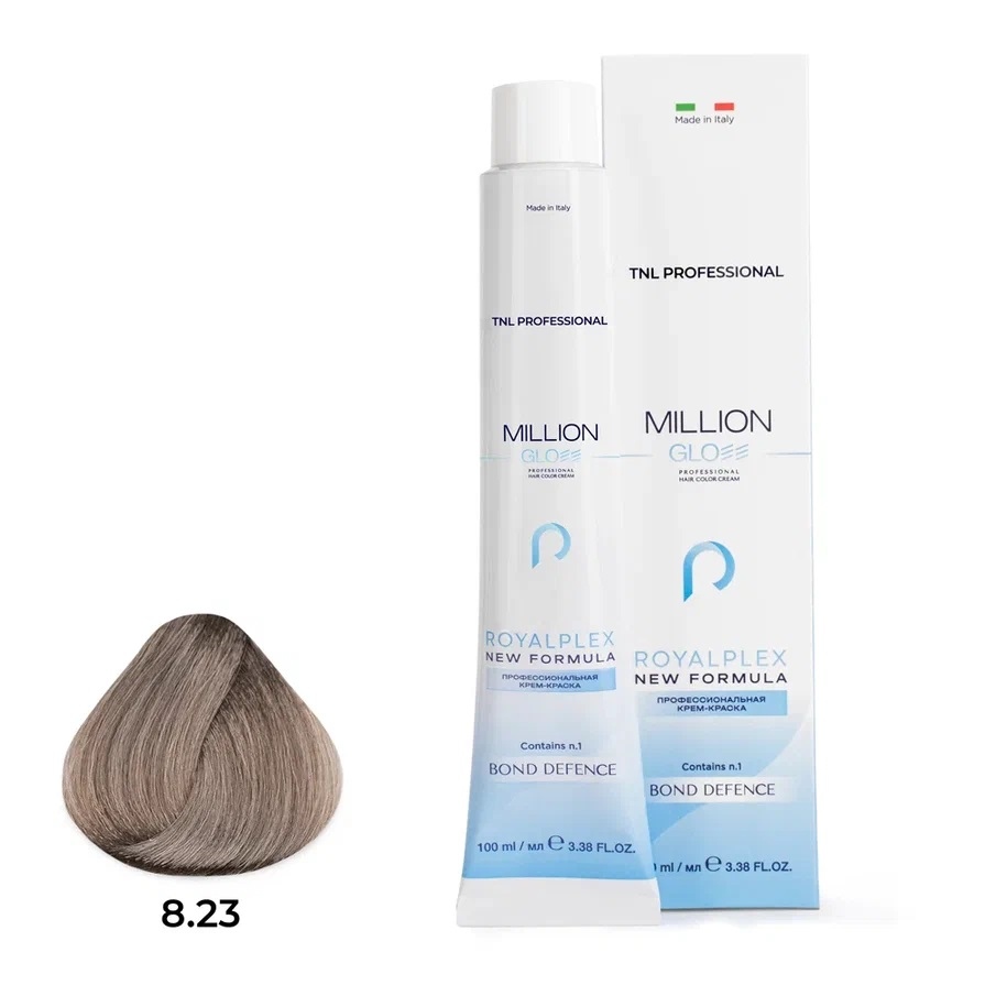Профессиональные краски для волос:  TNL PROFESSIONAL -  Крем-краска для волос Million Gloss 8.23 Светлый блонд перламутровый золотистый  (100 мл)