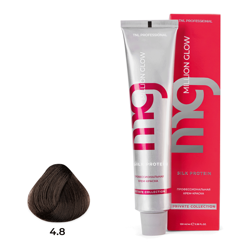 Профессиональные краски для волос:  TNL PROFESSIONAL -  Крем-краска для волос Million glow Private collection Silk protein 4.8 Коричневый какао (100 мл)