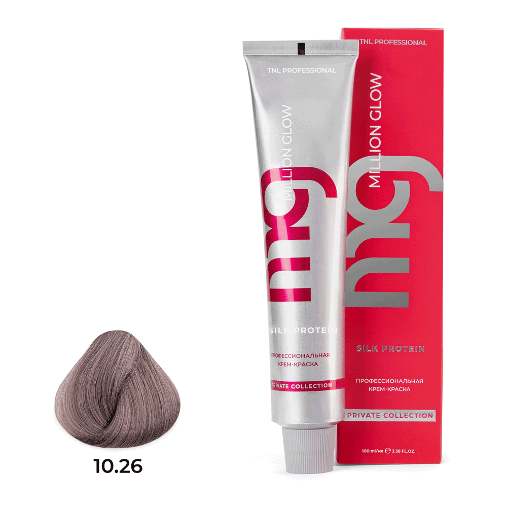 Профессиональные краски для волос:  TNL PROFESSIONAL -  Крем-краска для волос Million glow Private collection Silk protein 10.26 Платиновый блонд розовый (100 мл)