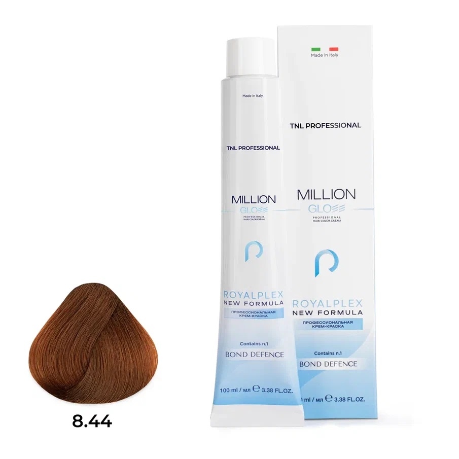 Профессиональные краски для волос:  TNL PROFESSIONAL -  Крем-краска для волос Million Gloss 8.44 Светлый блонд медный интенсивный  (100 мл)